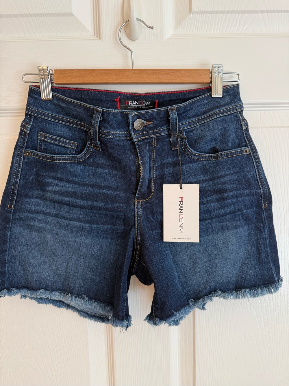 FRAN Denim Melissa Dark Blue Frayed Hem Jean Shorts